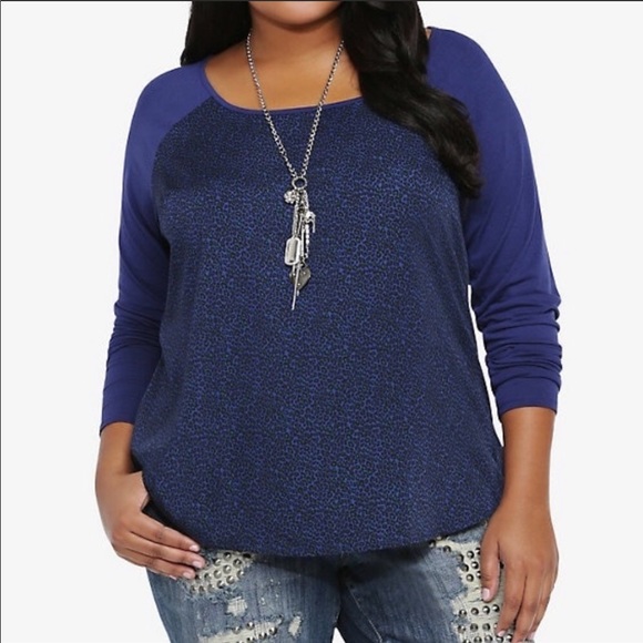 torrid Tops - Torrid Blue Leopard Raglan Tee Shirt Blouse